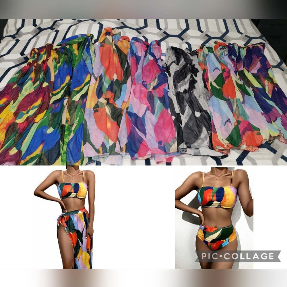 ⛱ Lot of 7 Shein 3 piece Swim Top Bottom Bikini Coverup Skirt Large